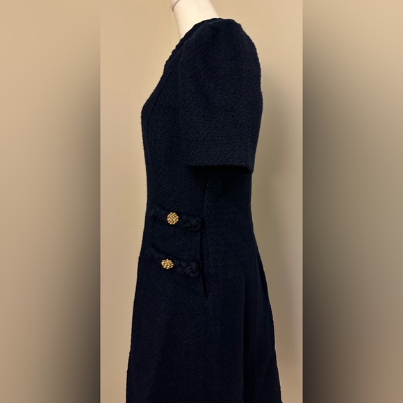 NEW FLORA BEA mini dress in meadowland Navy size LARGE TWEAD -collar round braid - Picture 4 of 8